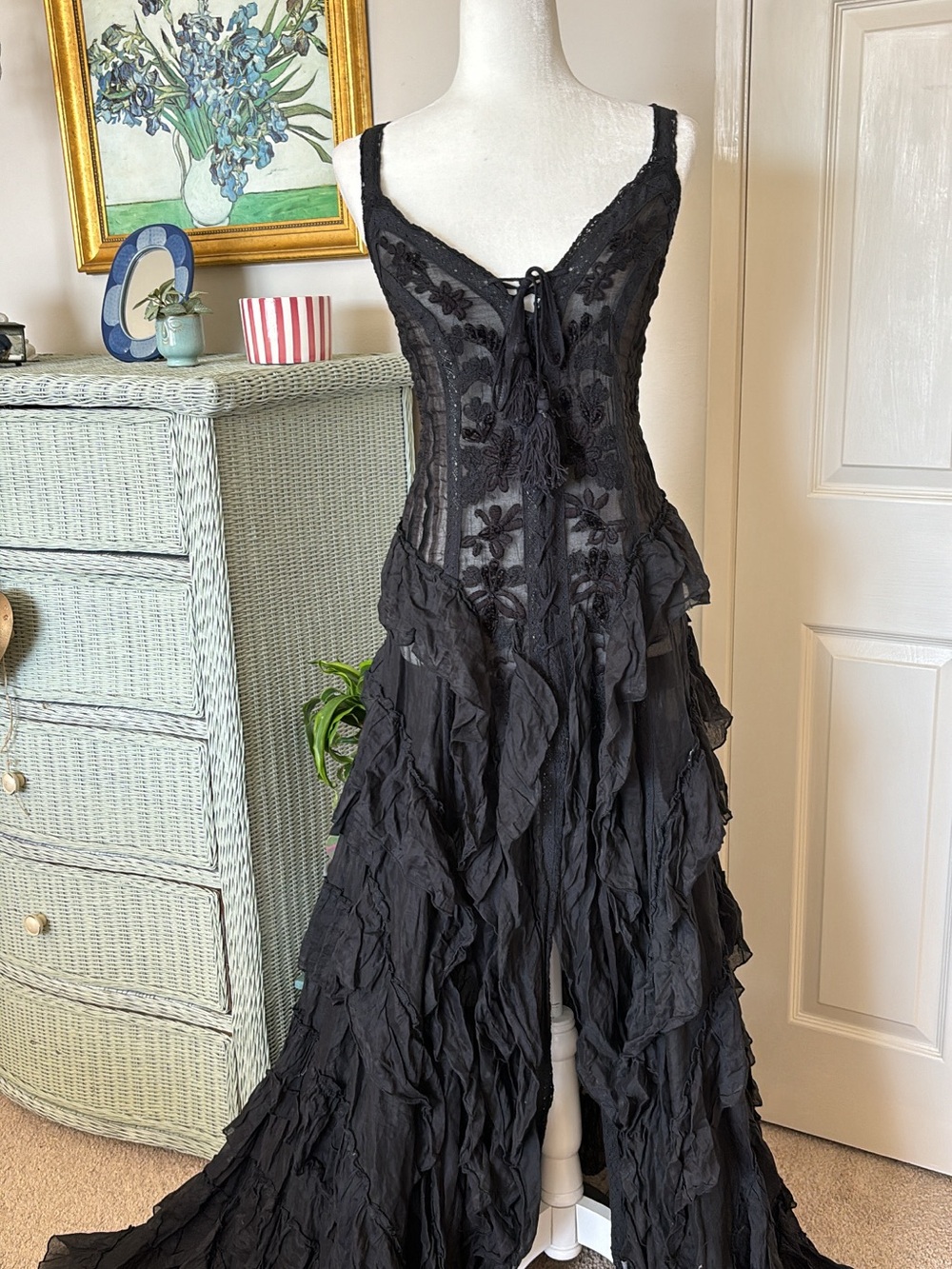 Gado Gado Black Lace Corset semi sheer Maxi Dress - 100% cotton